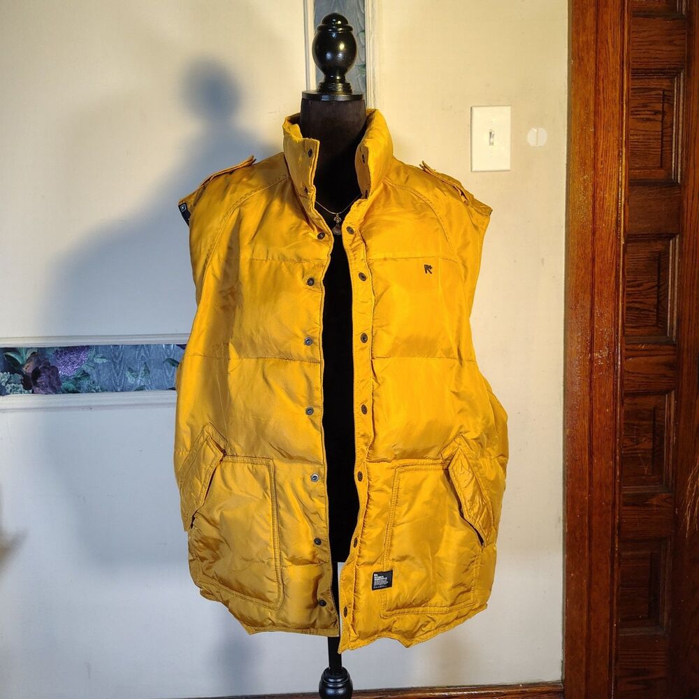 Rocawear Puffer Vest Mens 2XL Yellow Full Snap Flannel Lined Classic Hip Hop 90s